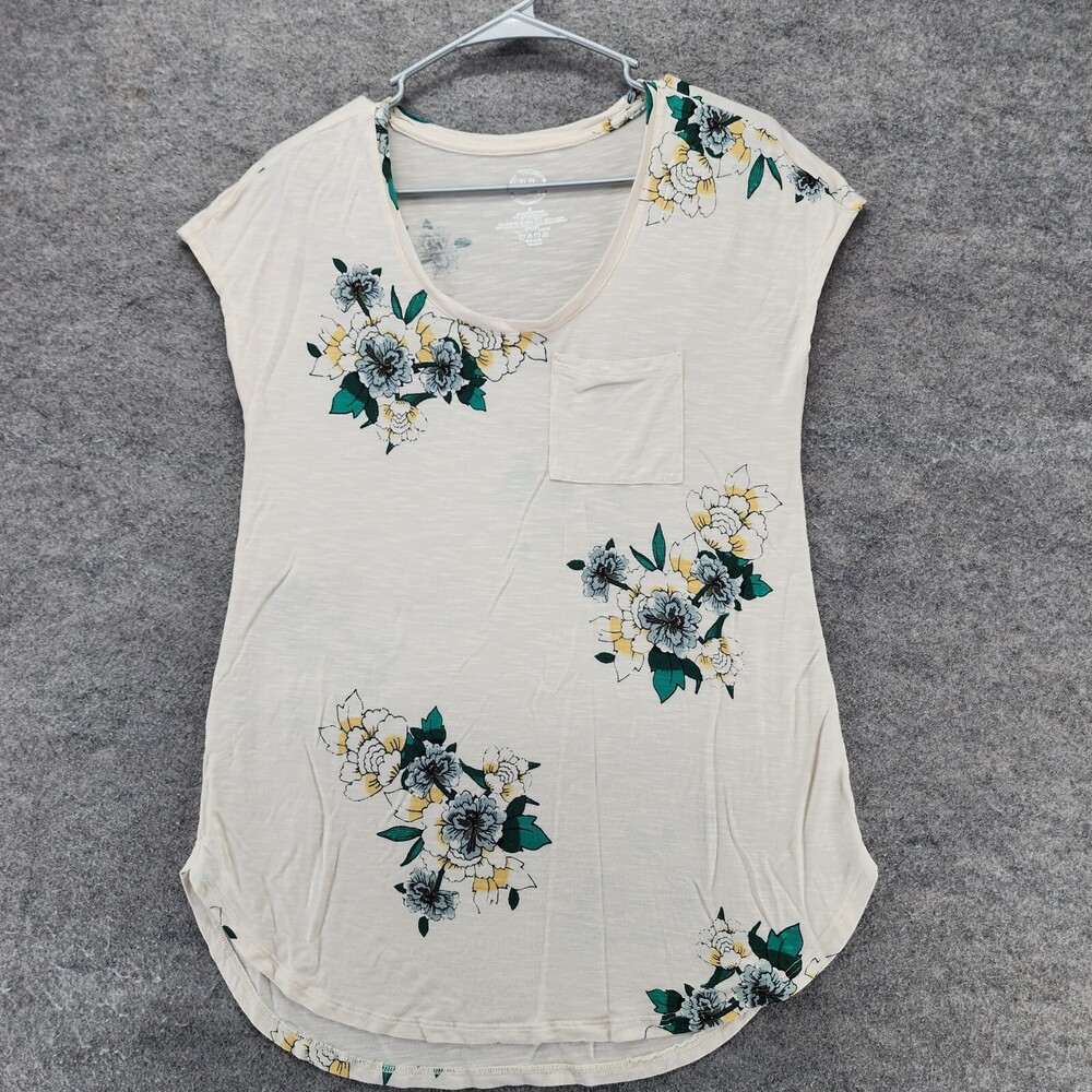 24/7 Maurices Shirt Womens Small Short Sleeve White Floral